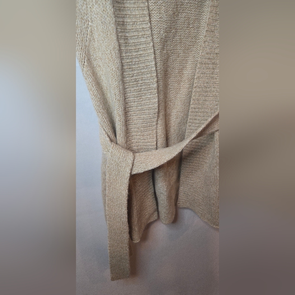 Theory Wool Cashmere Beige Open-Front Sleeveless Tie Cardigan Vest Women's XS - Picture 3 of 4